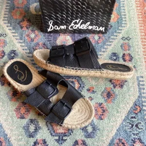 Sam Edelman sandal Becca black buckle leather slip on two strap espadrilles 8