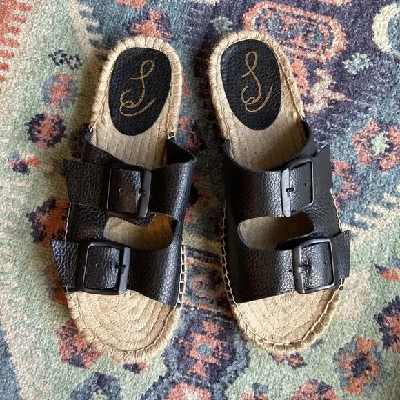 Sam Edelman sandal Becca black buckle leather slip on two strap espadrilles 8