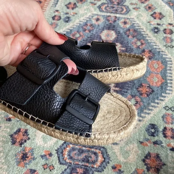 Sam Edelman sandal Becca black buckle leather slip on two strap espadrilles 8