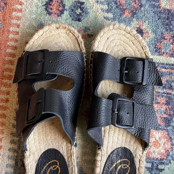 Sam Edelman sandal Becca black buckle leather slip on two strap espadrilles 8