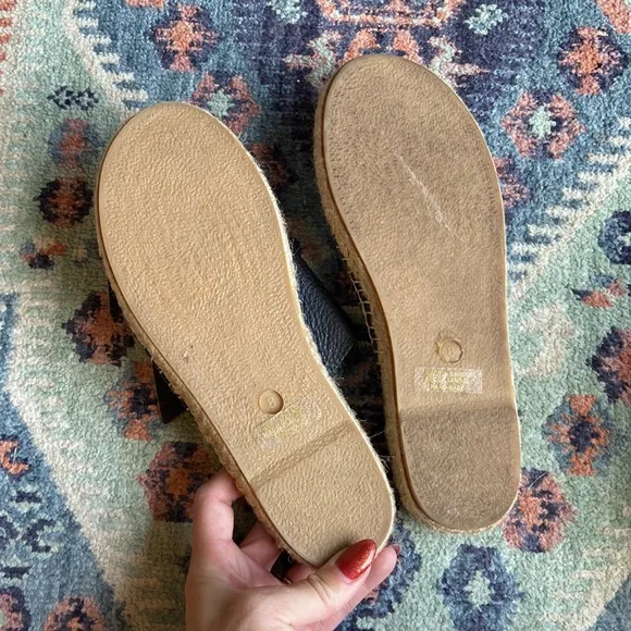 Sam Edelman sandal Becca black buckle leather slip on two strap espadrilles 8