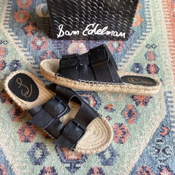 Sam Edelman sandal Becca black buckle leather slip on two strap espadrilles 8
