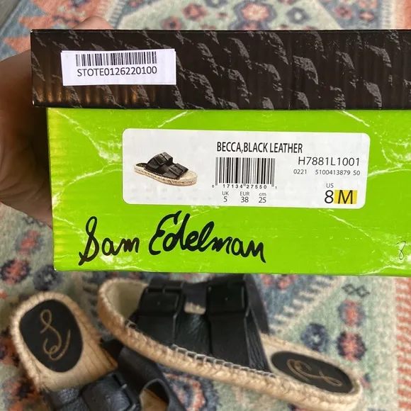 Sam Edelman sandal Becca black buckle leather slip on two strap espadrilles 8