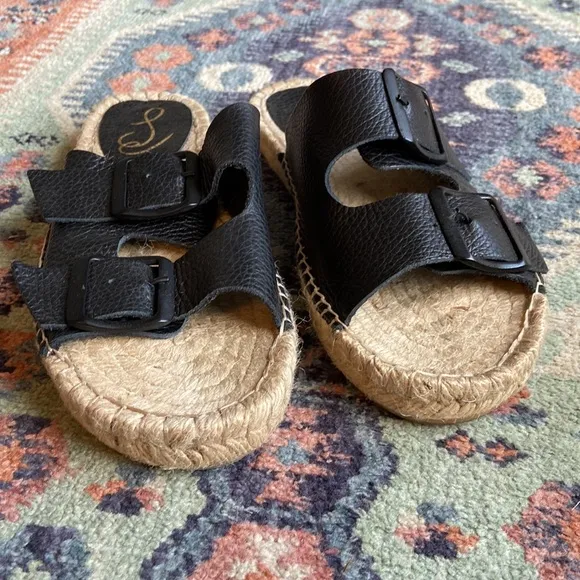 Sam Edelman sandal Becca black buckle leather slip on two strap espadrilles 8
