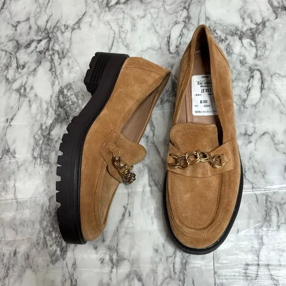 Sam Edelman Taelor Lug Sole Chain Detail leather Loafers Camel size 9 brown tan