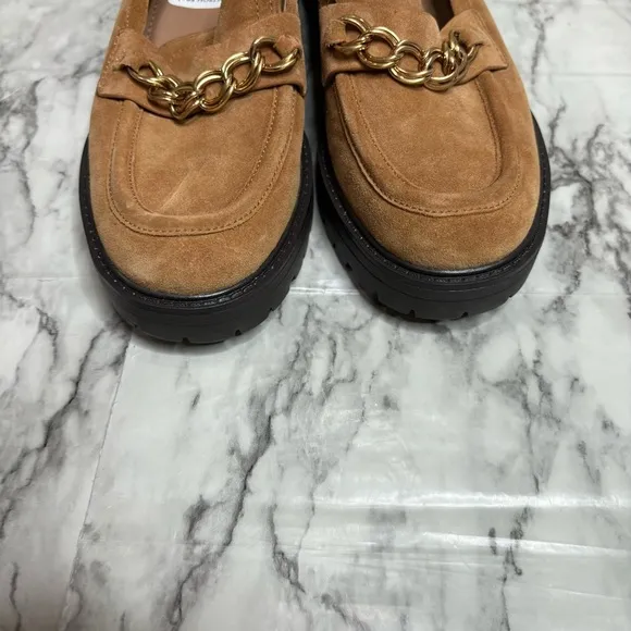 Sam Edelman Taelor Lug Sole Chain Detail leather Loafers Camel size 9 brown tan