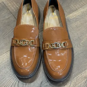 Sam Edelman Tan Loafers with Gold Chain Detail