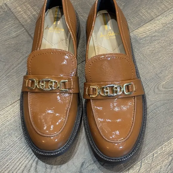 Sam Edelman Tan Loafers with Gold Chain Detail