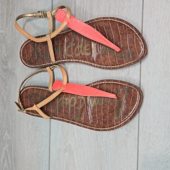 Sam Edelman Womens T strap Leather Thong Sandals Flats shoes sz 8.5M
