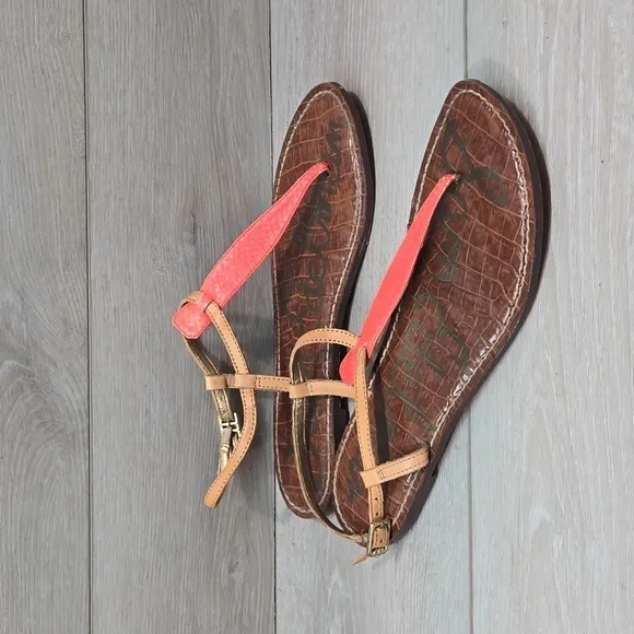 Sam Edelman Womens T strap Leather Thong Sandals Flats shoes sz 8.5M
