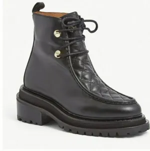 Sandro Eldorado Quilted Black Leather Lace-up Boots