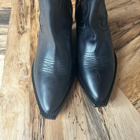Sandro Quilted Leather Tall Cowboy Boots in Black