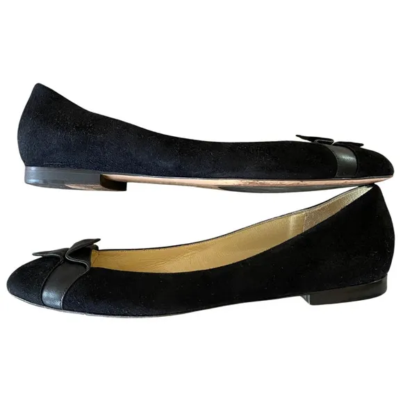 SARAH FLINT Gustavia Size 39/US 8.5 Black Calf Suede Origami Ballet Flats Italy