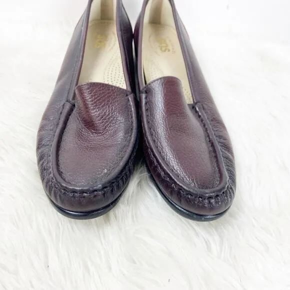 SAS 8.5 N Womens Brown Leather Diabetic Comfort Flats Loafers