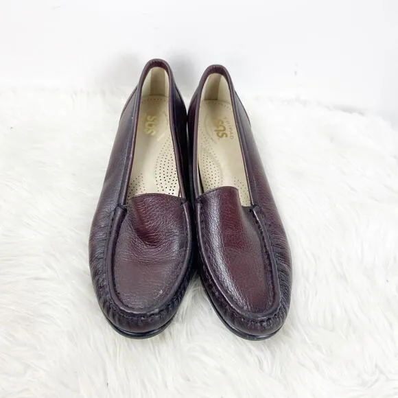 SAS 8.5 N Womens Brown Leather Diabetic Comfort Flats Loafers