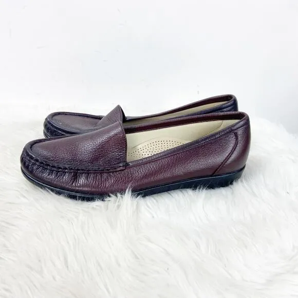 SAS 8.5 N Womens Brown Leather Diabetic Comfort Flats Loafers