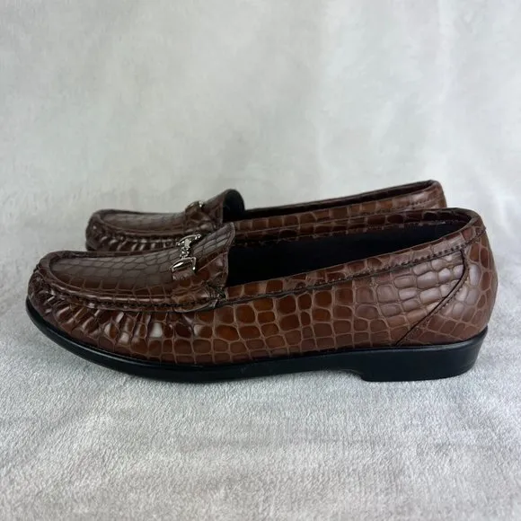 SAS Loafers 8 Womens‎ Brown Leather Horsebit Tripad Comfort USA Croc Embossed