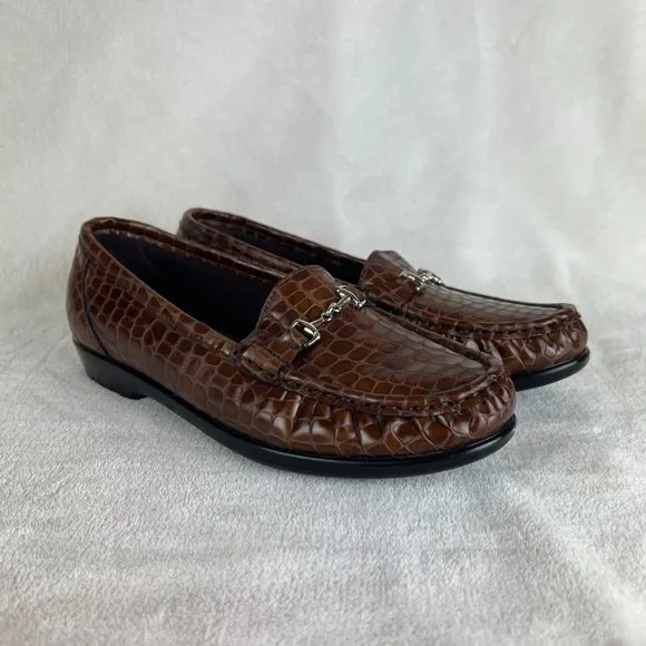 SAS Loafers 8 Womens‎ Brown Leather Horsebit Tripad Comfort USA Croc Embossed