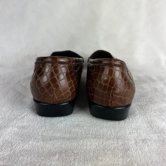 SAS Loafers 8 Womens‎ Brown Leather Horsebit Tripad Comfort USA Croc Embossed