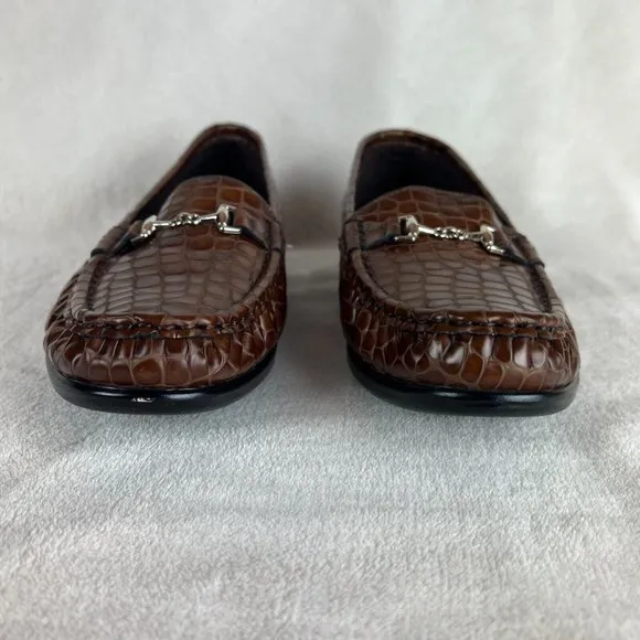 SAS Loafers 8 Womens‎ Brown Leather Horsebit Tripad Comfort USA Croc Embossed