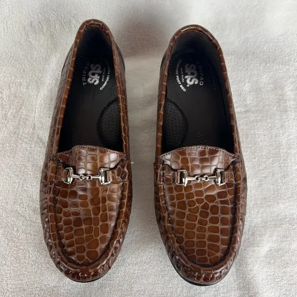 SAS Loafers 8 Womens‎ Brown Leather Horsebit Tripad Comfort USA Croc Embossed