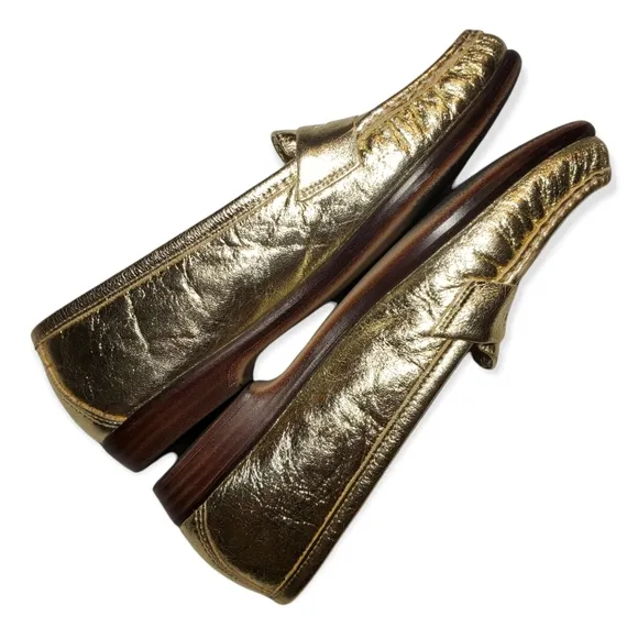 SAS Tripad Comfort Shiny Metallic Gold Wink Leather Penny Loafers 7M