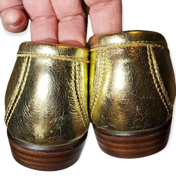 SAS Tripad Comfort Shiny Metallic Gold Wink Leather Penny Loafers 7M