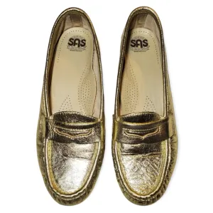 SAS Tripad Comfort Shiny Metallic Gold Wink Leather Penny Loafers 7M