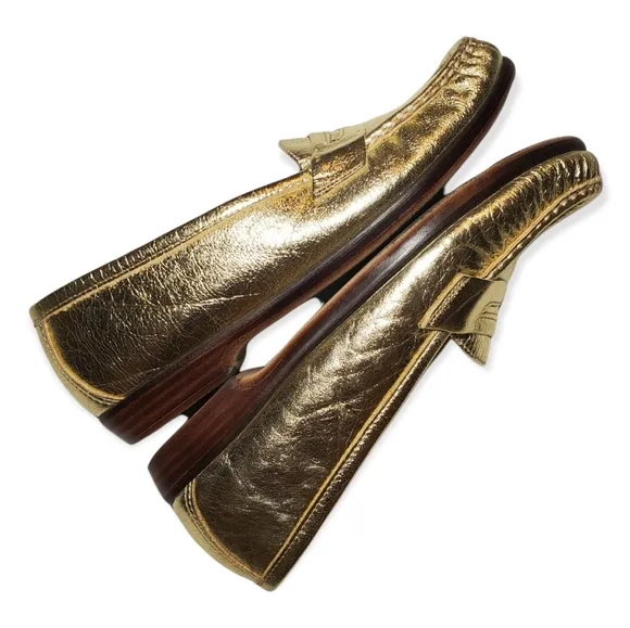 SAS Tripad Comfort Shiny Metallic Gold Wink Leather Penny Loafers 7M