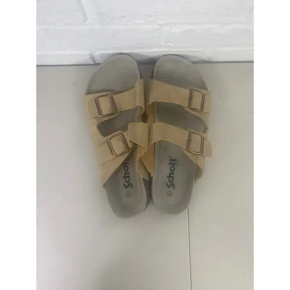 Schott Men's Slip on Arizona Oiled Leather Slides Sandals Light Brown Size 9