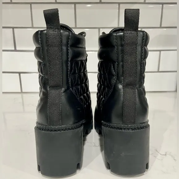 Schutz Cory Black Leather Quilted Women’s Combat Boots Size 6.5 New