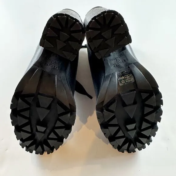 Schutz Zhara Black Leather Sherpa Lined Heeled Lace up Boots NEW Size 7