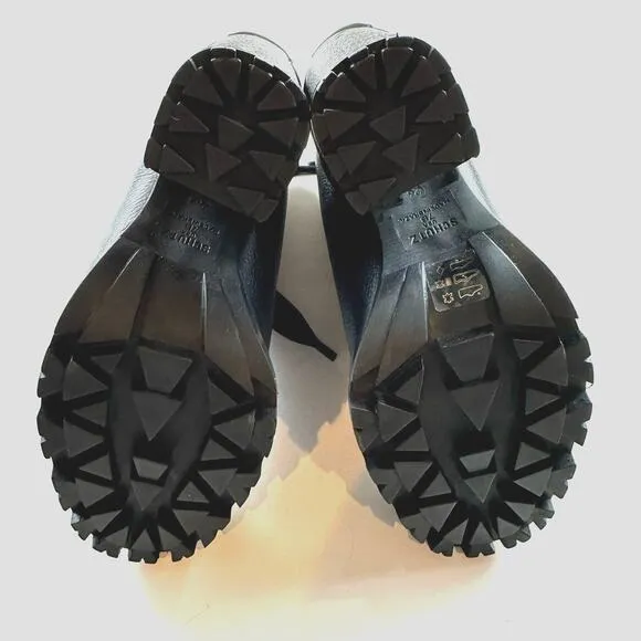 Schutz Zhara Black Leather Sherpa Lined Heeled Lace up Boots NEW Size 7