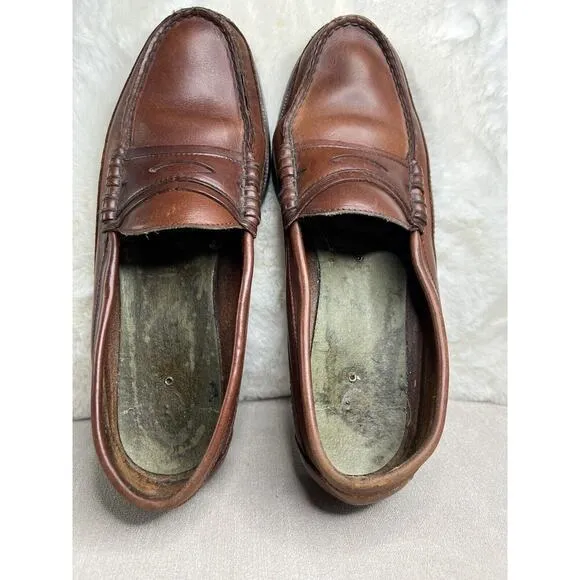 Sebago Men’s Moc Toe Rubber Sole Brown Leather Penny Loafers Size 10