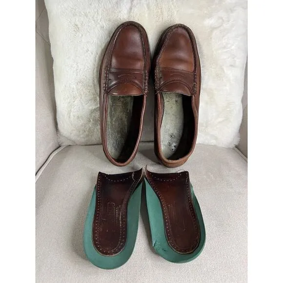 Sebago Men’s Moc Toe Rubber Sole Brown Leather Penny Loafers Size 10