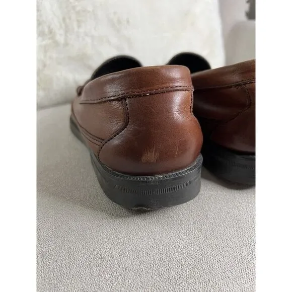 Sebago Men’s Moc Toe Rubber Sole Brown Leather Penny Loafers Size 10