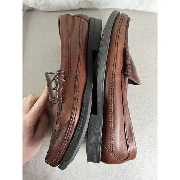 Sebago Men’s Moc Toe Rubber Sole Brown Leather Penny Loafers Size 10