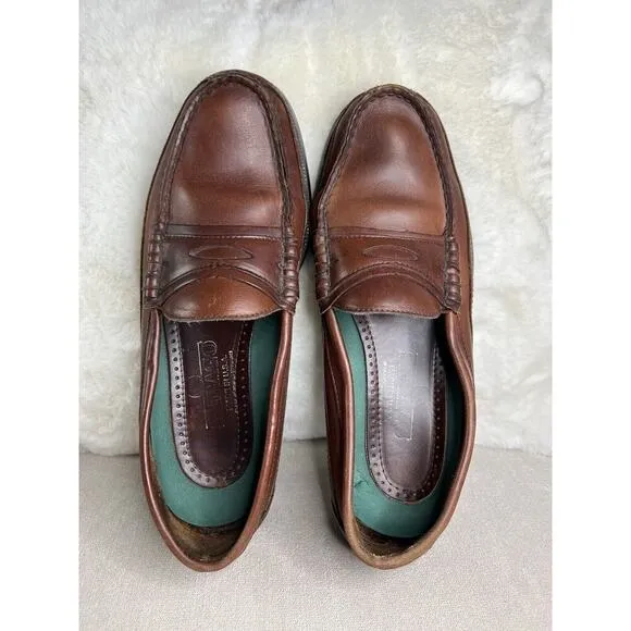 Sebago Men’s Moc Toe Rubber Sole Brown Leather Penny Loafers Size 10