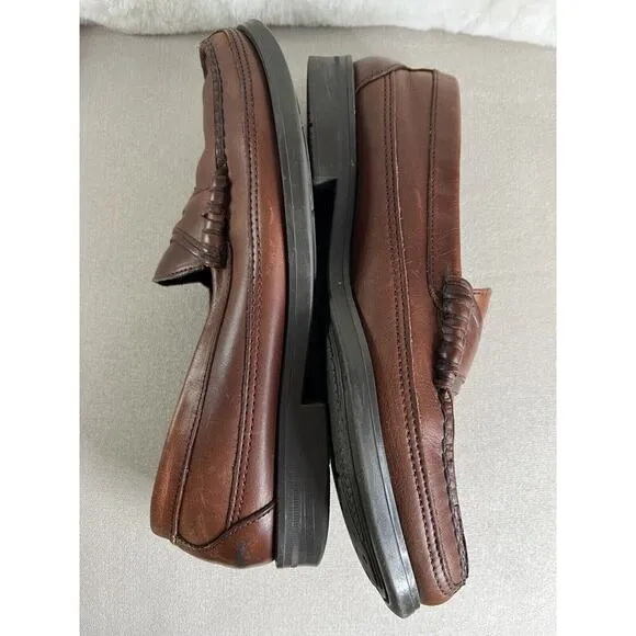Sebago Men’s Moc Toe Rubber Sole Brown Leather Penny Loafers Size 10