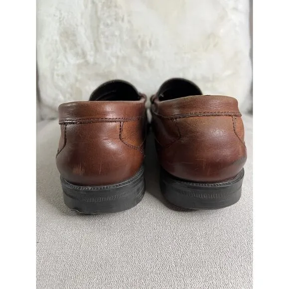 Sebago Men’s Moc Toe Rubber Sole Brown Leather Penny Loafers Size 10