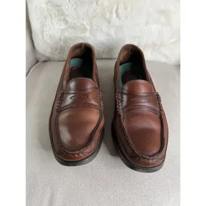 Sebago Men’s Moc Toe Rubber Sole Brown Leather Penny Loafers Size 10