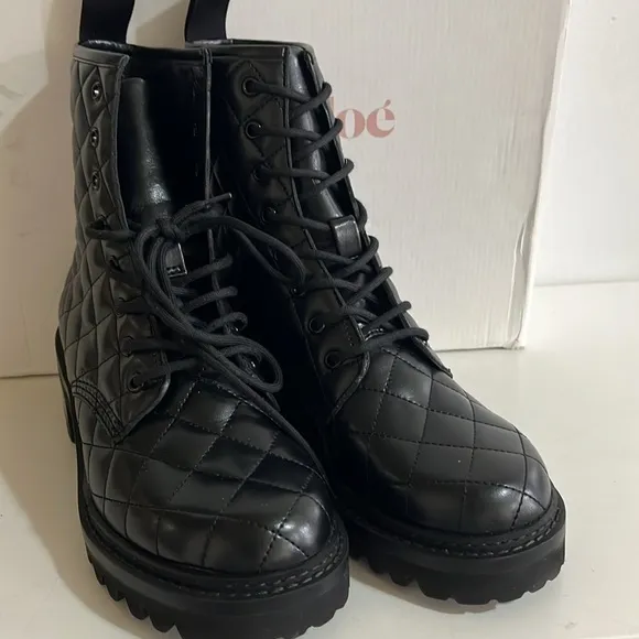 See by Chloe Jodie Diamond-Quilted Leather Lace-Up Boots Size 6.5 msrp $550.00