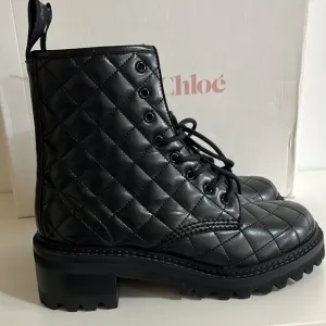 See by Chloe Jodie Diamond-Quilted Leather Lace-Up Boots Size 6.5 msrp $550.00