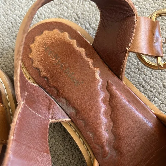 See By Chloe Lyna Sandals Tan Leather Flats Sz 9.5