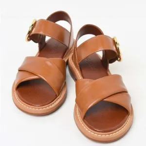 See By Chloe Lyna Sandals Tan Leather Flats Sz 9.5