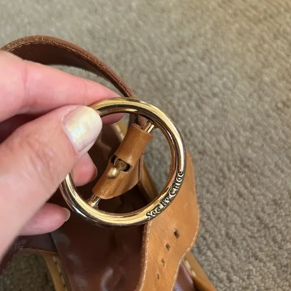 See By Chloe Lyna Sandals Tan Leather Flats Sz 9.5