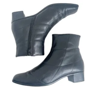 Sesto Meucci y2k Vintage Black Leather Square Toe Booties Quilted Boots Size 8.5