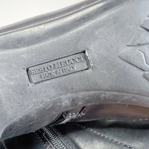 Sesto Meucci y2k Vintage Black Leather Square Toe Booties Quilted Boots Size 8.5