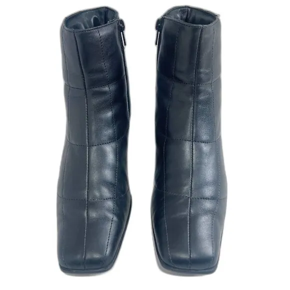 Sesto Meucci y2k Vintage Black Leather Square Toe Booties Quilted Boots Size 8.5