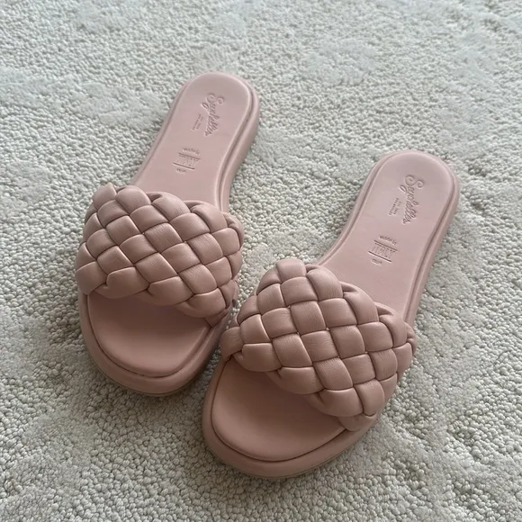 Seychelles Bellissima Woven Leather Sandals Slides in Nude V-Leather Size 8.5